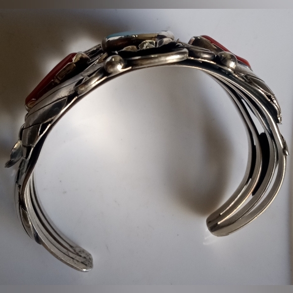 Turquoise Coral VTG Sterling Silver Southwest Signed IB 46 G Cuff Bracelet - Picture 16 of 16